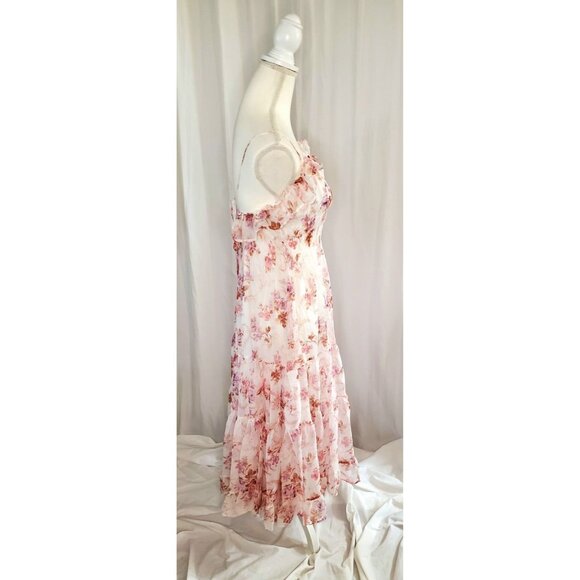 Lulus Babydoll Coquette Milkmaid Smocked Tiered Flowy Mini Dress Woman's Size M - Picture 3 of 16